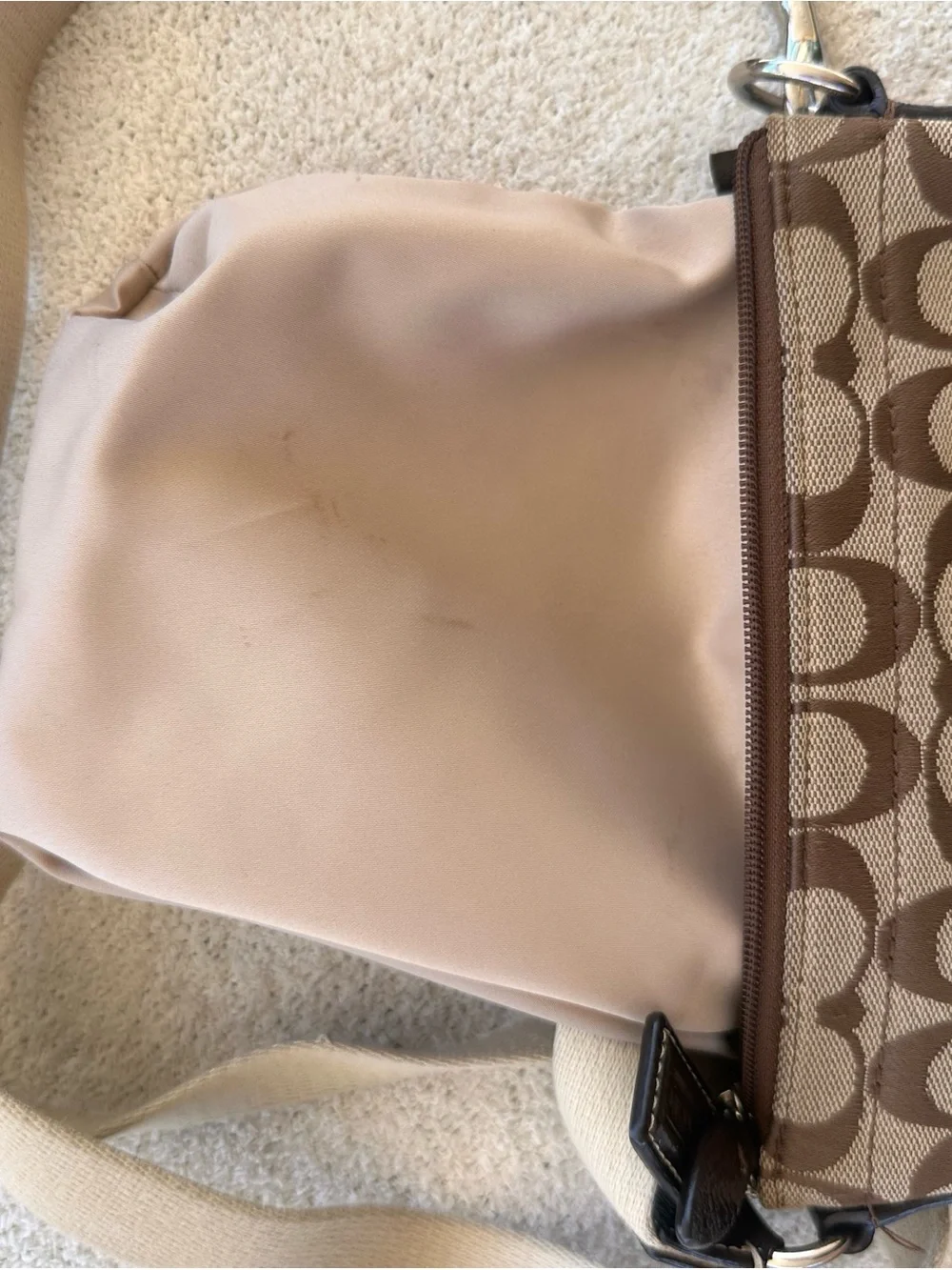 Coach Tan/Chocolate Signature Canvas Crossbody with Turnlock Pocket